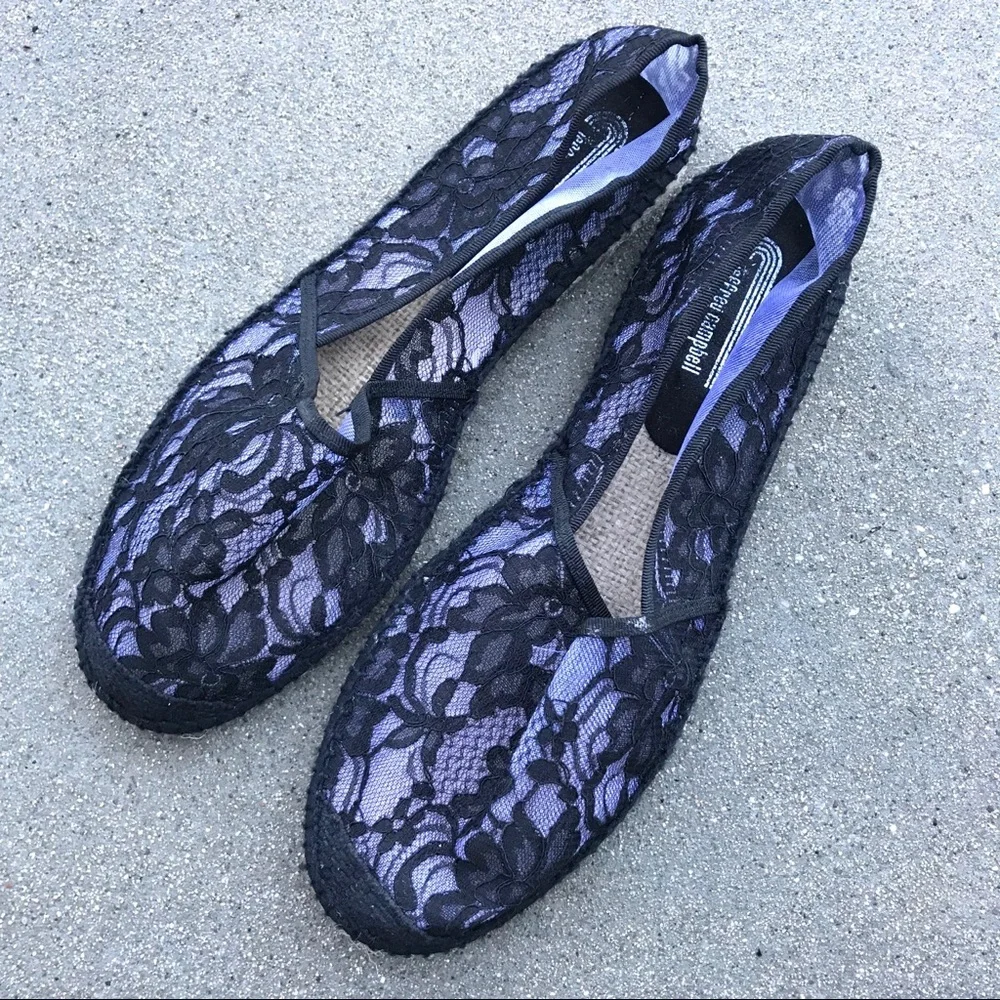 Jeffrey Campbell flats Black Lace Espadrilles 10 slip on casual Y2K 90s retro